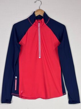 Athleta Pink Navy Colorblock Quarter Zip Performance Pullover Medium